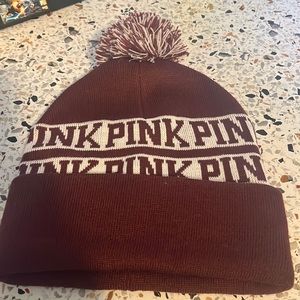 Victoria's Secret Pink  Beanie Hat Burgundy/maroon White Logo